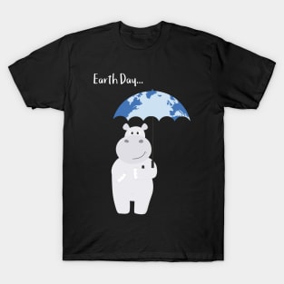 Hippo and Earth Umbrella - Earth Day T-Shirt